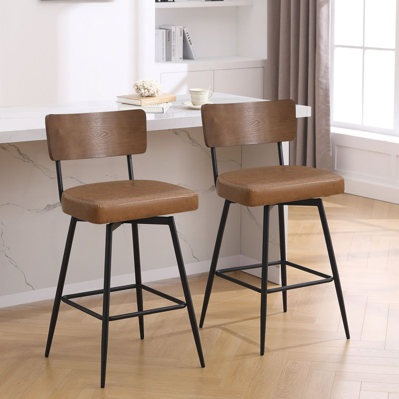 Tabouret de bar et de comptoir pivotant rembourré, Brun, Tabouret de bar (siège d'une hauteur de 29 po), 3