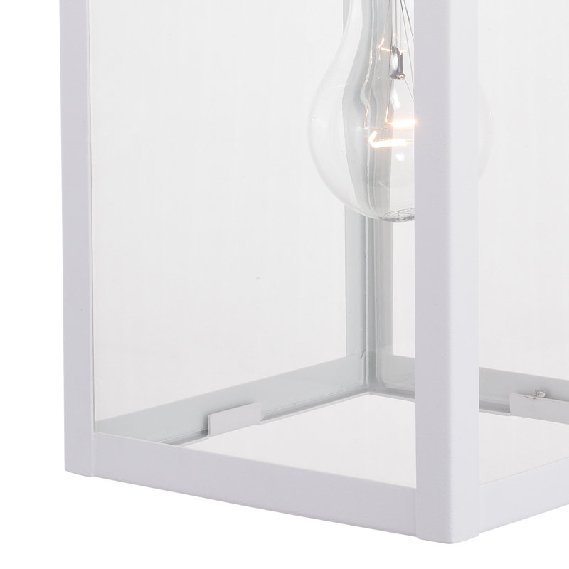 Jazline 17.25 in. H 1-Light Textured White Dusk to Dawn Sensor Transitional Outdoor Wall Sconce, Durable Steel, Clear Glass Shade, LED Compatible for Exterior Porch Patio Front Door or Garage