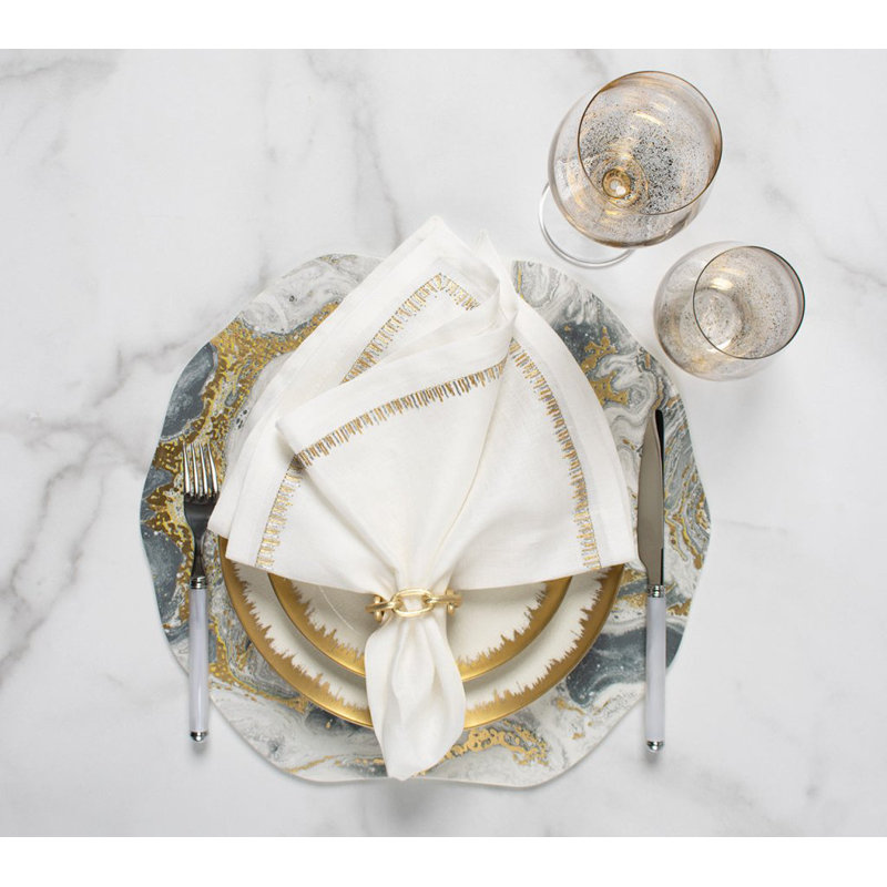 Cosmos Placemat, Ivory/Gold/Silver