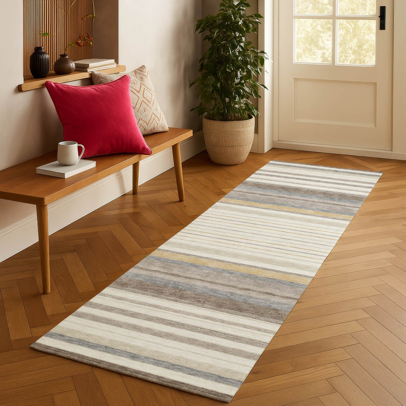 Machine Washable Indoor/Outdoor Drennen ACN2330 Stripes Rug, Runner 2'3" x 7'6"