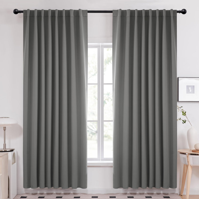 Blackout Thermal Insulated Room Darkening Curtains,  Back Tab & Rod Pocket for Bedroom & Living Room (Set of 2), Light Gray