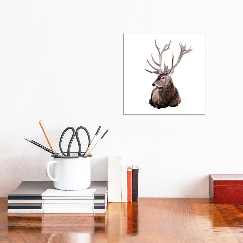 Stag In Snow II Square by Monika Strigel - Wrapped Canvas Painting, 30.48 cm H x 30.48 cm W