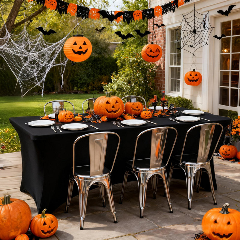 2 pièces / paquet de grande nappe rectangulaire noire de 6 pi d'Halloween, couvertures de table extensibles en tricot de 180 g / m², plusieurs couleurs disponibles, convient aux restaurants d'hôtel, aux cuisines, aux bureaux et aux longues décorations de table de réception. Premium et élégant