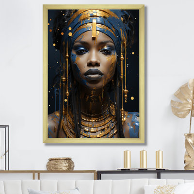 «Blue and Gold African Woman Goddess II», art mural femme africaine