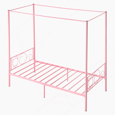 Twin Size Metal Canopy Bed Frame With Headboard & Four Posters For Sturdy And Stylish Bedroom