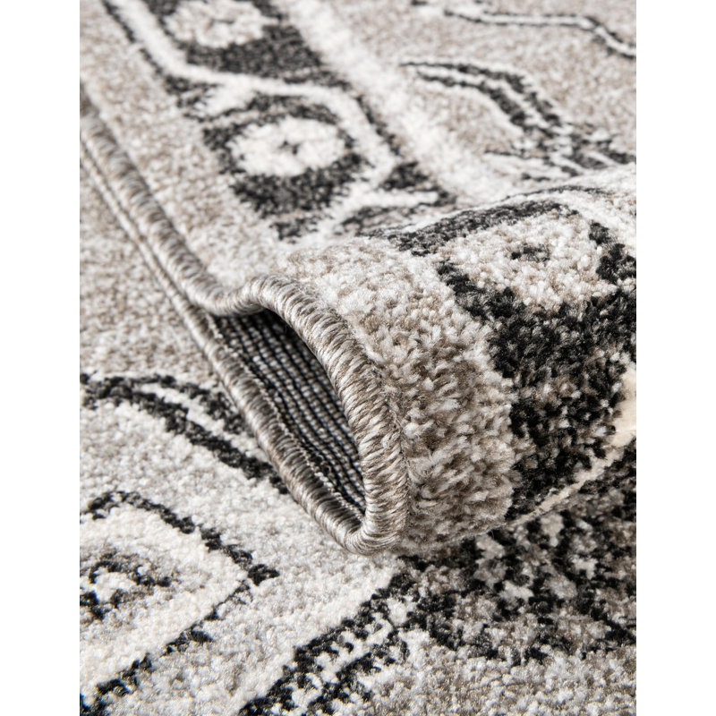 Tapis ivoire à motif géométrique Godina, Tapis de couloir 2 pi 7 po x 10 pi