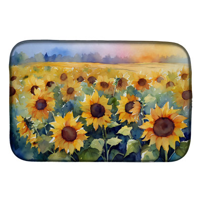 Sunflowers in Watercolor Dish Drying Mat