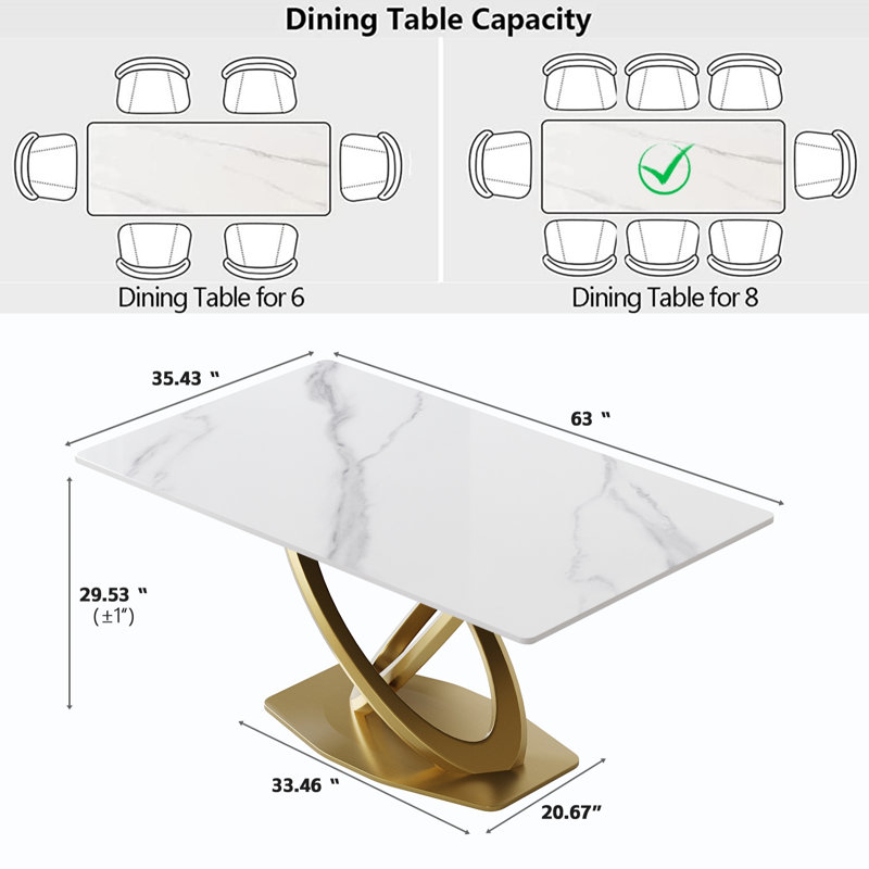 Zagan 6 - Person Pedestal Dining Set, White, White/Gray/Black, 29.53"H x 63"L x 35.43"D