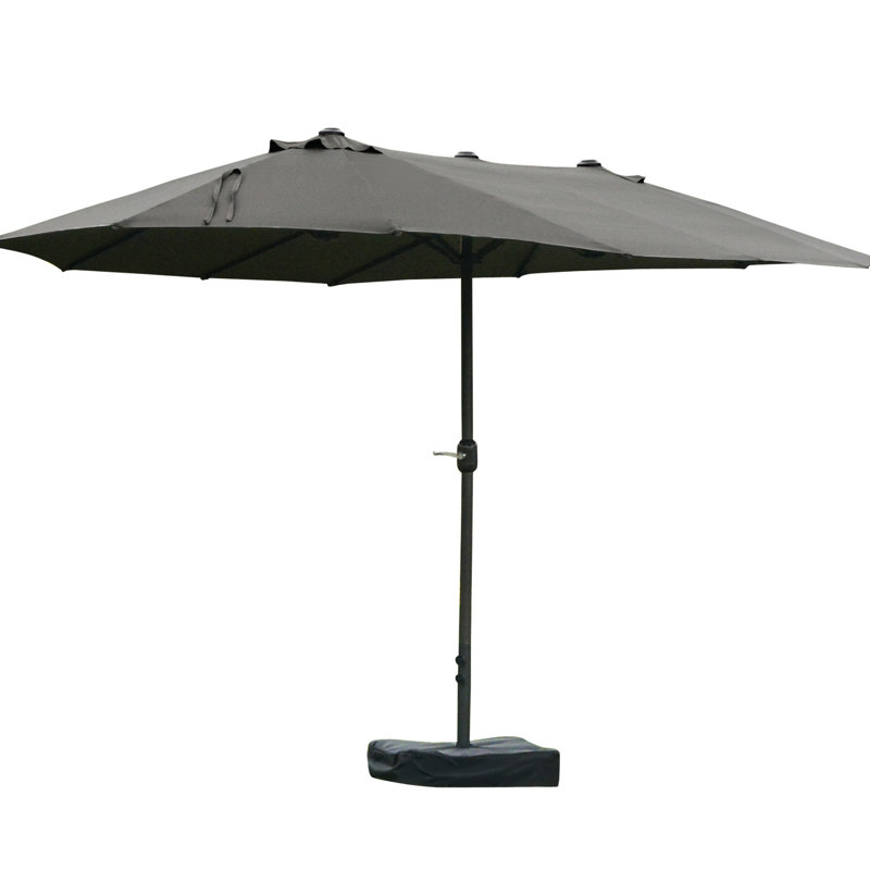 Parasol de patio de 15 pieds - Parasol extérieur rectangulaire en acier double face, gris foncé, protection contre le soleil, manivelle facile, matériau durable gris 15 pi avec base. Parasol de parasol. Acier, intempéries