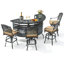  Ensemble de bar d'extérieur 5 pièces avec table de patio en aluminium coulé à 3 niveaux et demi-lune de 75 po et 4 tabourets pivotants rembourrés, grand ensemble de bar pour l'extérieur pour jardin, cour et terrasse