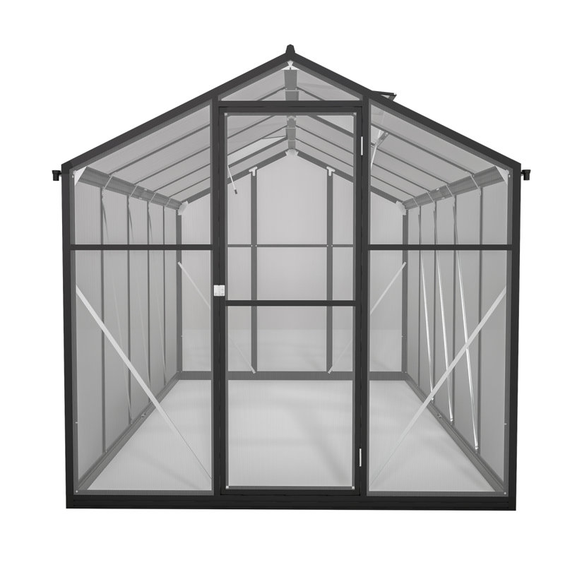Thicked Polycarbonate Greenhouse, Greenhouse With Double Flush Door, Rain Gutter And Ventilation Window, Green House For Sunroom, Garden, Backyard, Walk-In Large Winter Greenhouse
