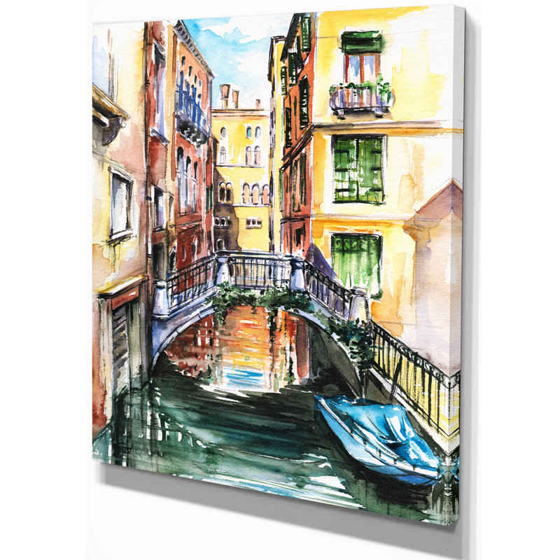 Reproduction d’art sur toile tendue, "venice, canal meeting bridge cityscape, H 12 po x l 8 po x P 1 po, Toile tendue