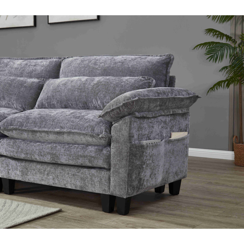 Grand canapé modulaire en L avec repose-pieds 79,6 po Luqi, Gris foncé