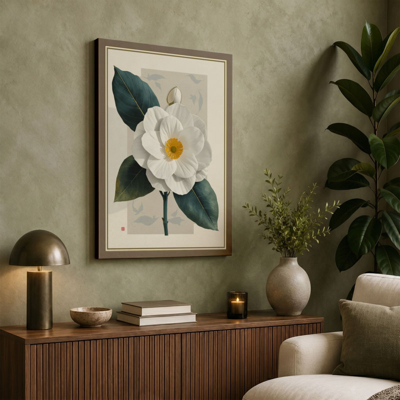 Single Stem in White Botanical - Wrapped Canvas, 24x16 - 61.0 x 40.6 cm, Terracotta Border