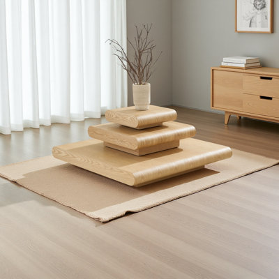 Table basse 3 pièces modulable empilable - aspect bois naturel, devant en bois aggloméré Mordern, table basse carrée de 39,37 pouces pour le salon