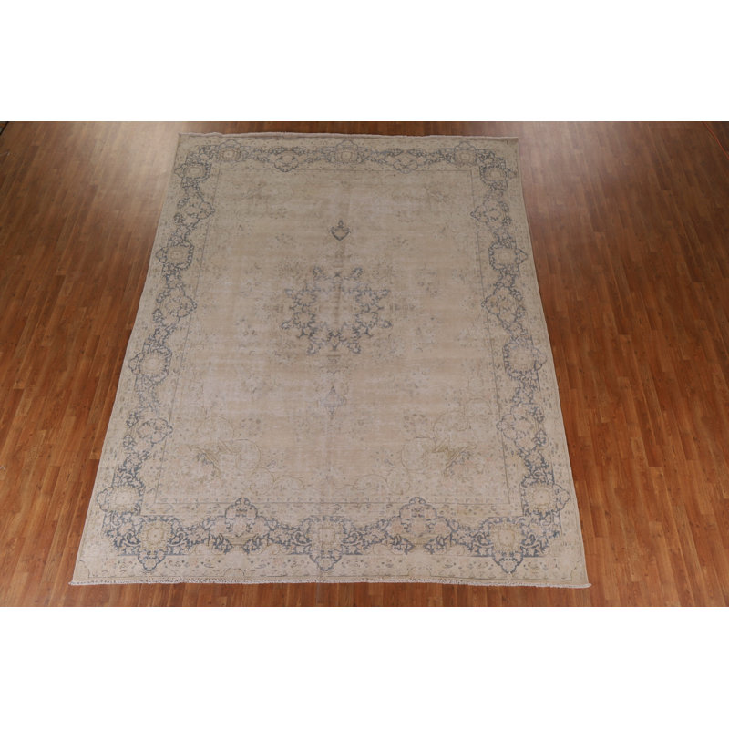 Tapis persan Kerman délavé noué à la main 10 x 13