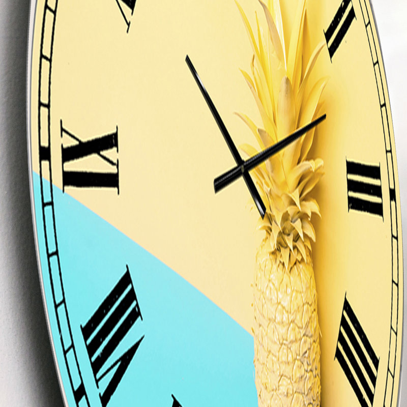 Rose et bleu ananas - grande horloge murale moderne, Petit
