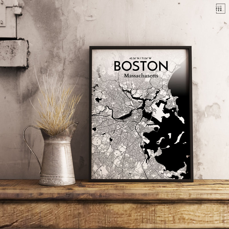 «Boston City Map», reproduction d'impression sur affiche, H 17 po x l 11 po