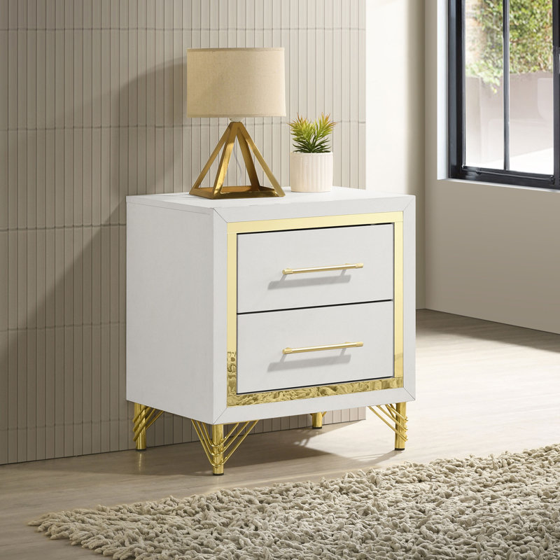 Elegant Design - Table de chevet 2 tiroirs Streisand - noir, Blanc