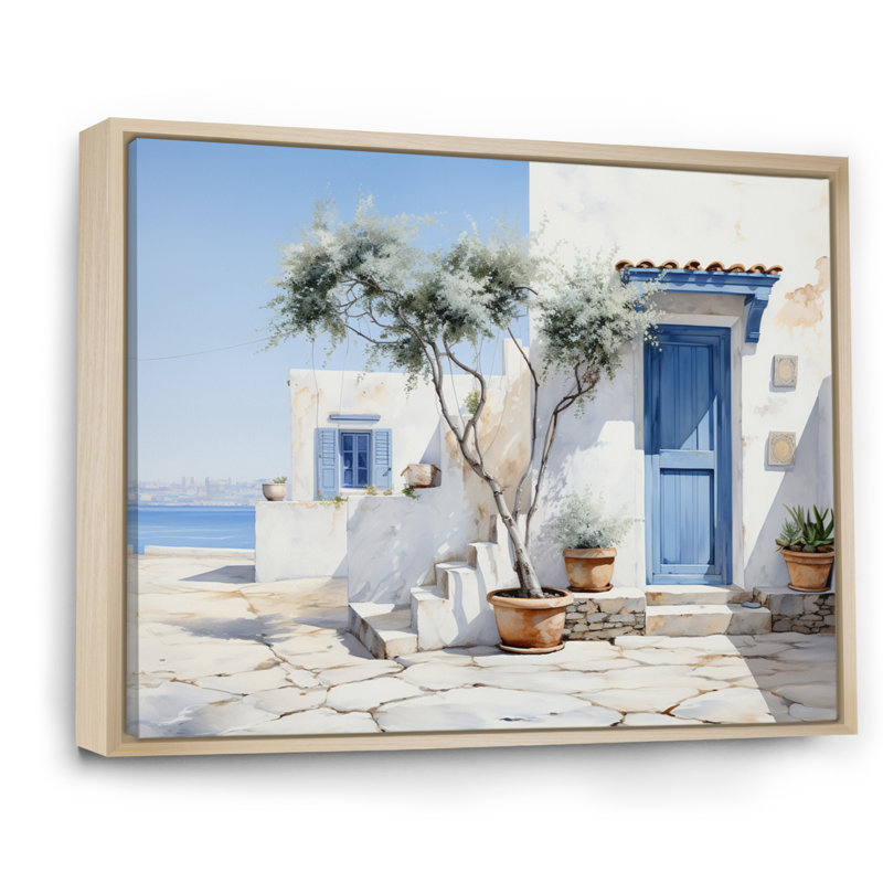 Welke, Grèce, Cycladic Harmony II - Grèce, art mural, H 16 po x l 32 po x P 1 po, Cadre flottant érable