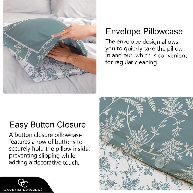 Botanical Pattern Duvet Cover & Pillowcases, Polycotton Light Weight Bedding, UK Machine Washable, Single Double King, Double