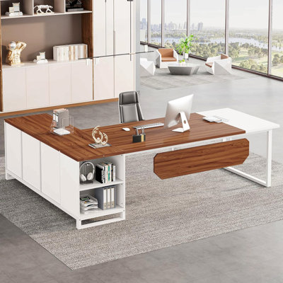 70.8-Inch Executive Desk With 55-Inch File Cabinet, Large L Shaped Computer Desk With Storage Cabinet And Shelves, Modern L-Shaped Desk For Home Offic