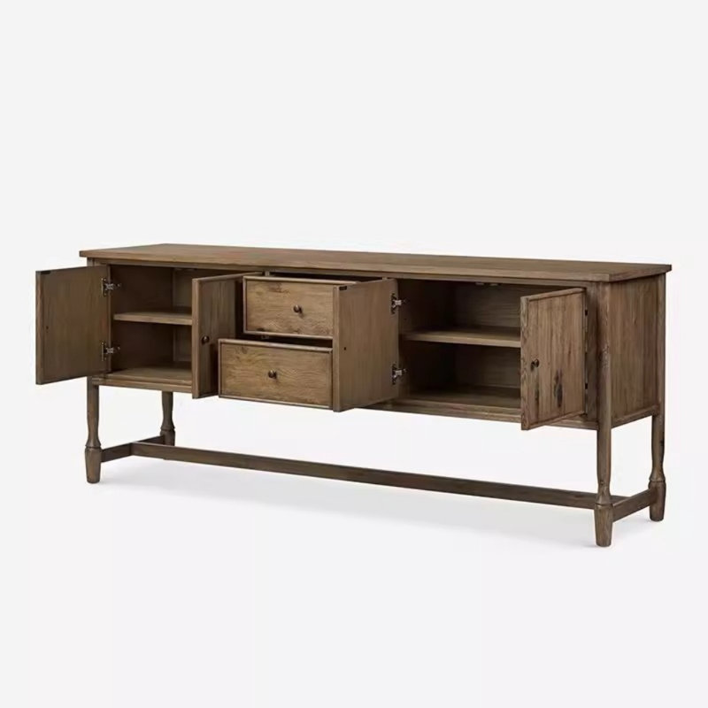 Buffet patiné American Country Style, Marron clair, H 32,68 po x l 70,87 po x P 18,9 po