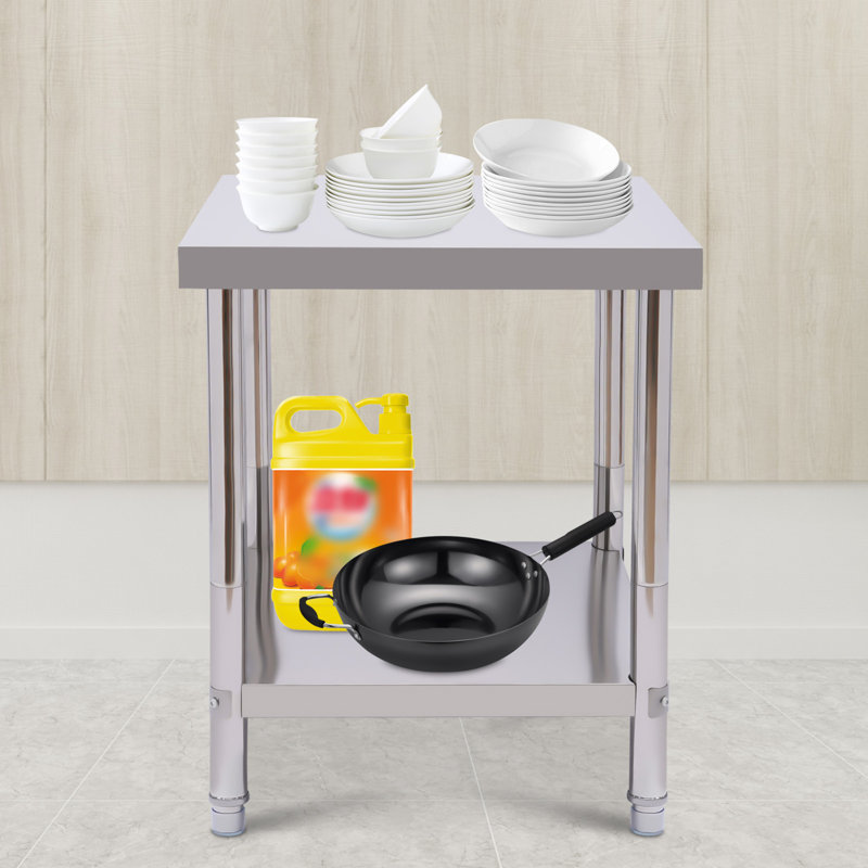 Table de travail double en acier inoxydable, H 31,5 po x l 17,72 po x P 23,62 po