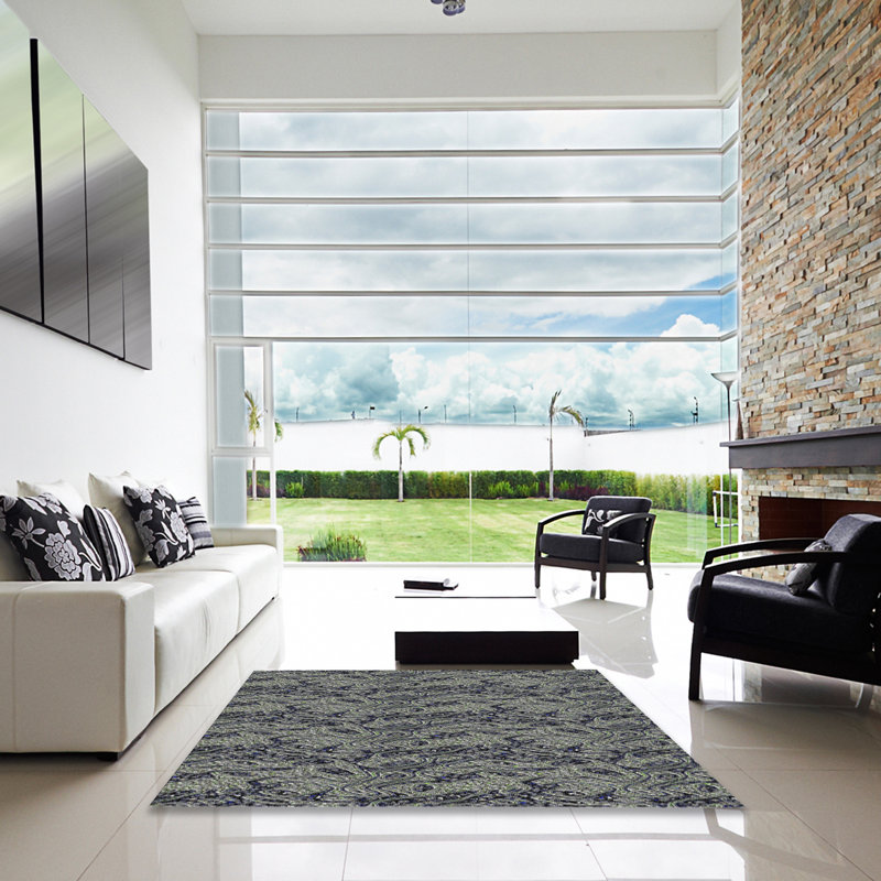 Tapis vert/bleu à motifs, Carré 5 pi
