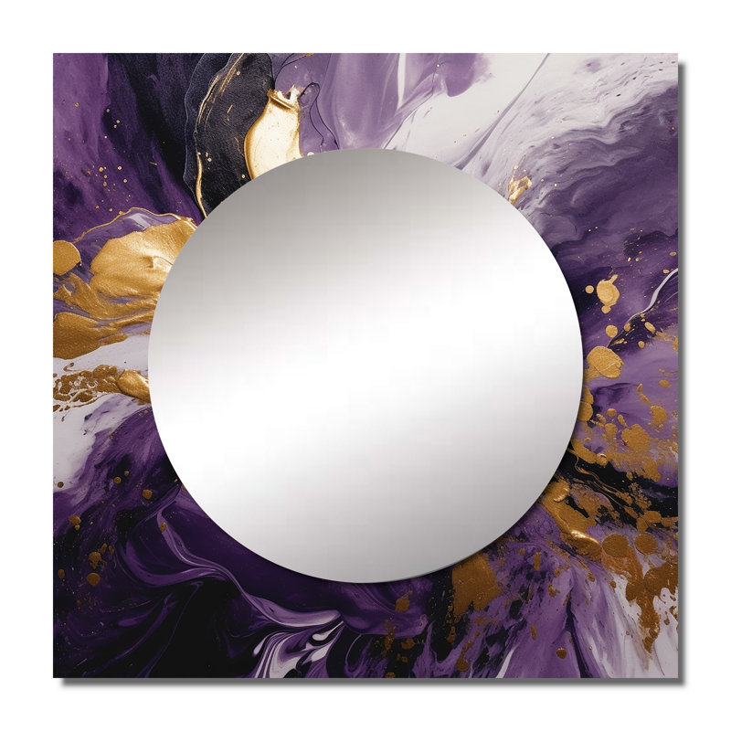 Mauve et or liquide Magic II - art mural abstrait miroir carré pour salle de bain, 29 po x 29 po