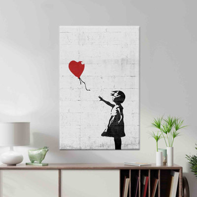 Canvas Print: Banksy's Girl with Red Balloon - Modern Graffiti Art,1P Wrapped Canvas