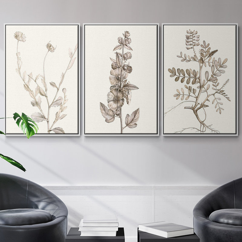 Neutral Botanical Study IV 3 pièces, H 40 po x l 78 po, Blanc