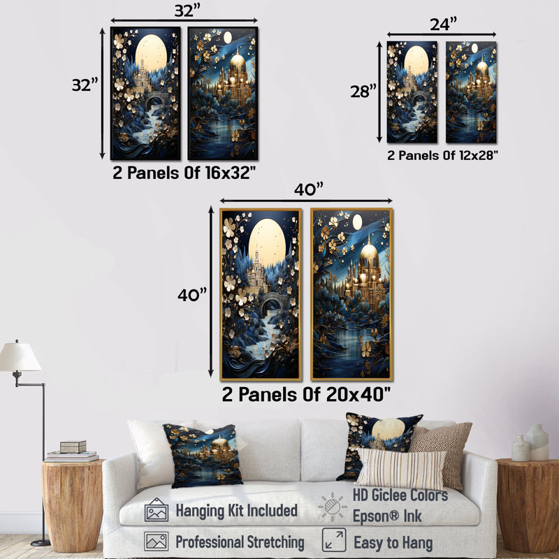 «Blue Glorious Byzantine Landscape I», ensemble d'art mural sur toile, H 28 po x l 25 po, Toile tendue