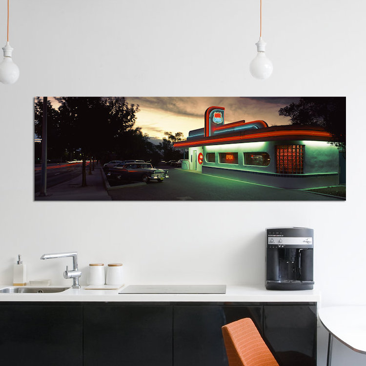 An Illuminated 66 Diner, Route 66, Albuquerque, Bernalillo County, Nouveau-Mexique, États-Unis - reproduction d'art sur toile tendue