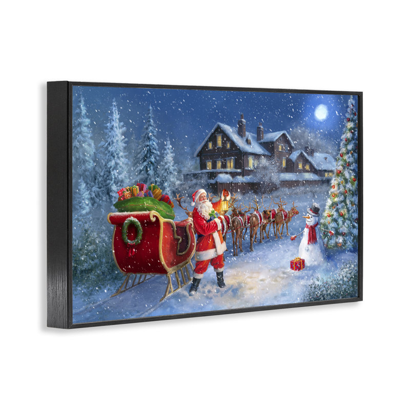 «Santa's Sleigh & Lantern», estampe numérique par Grateful Licensing Studio, Giclée encadrée noir minuit, H 16 po x l 24 po