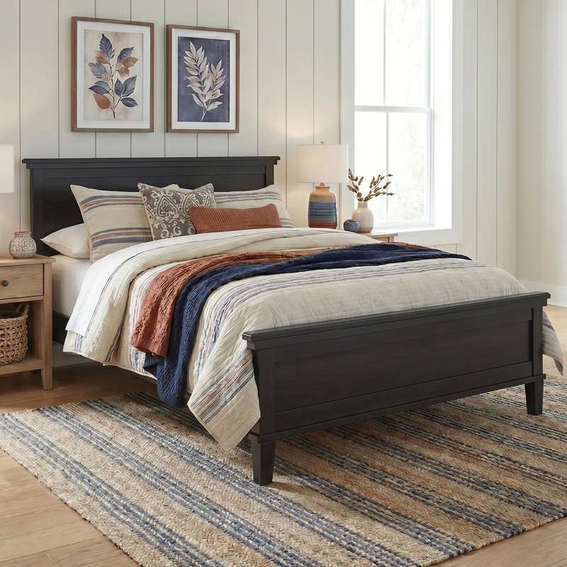 Bed Frame Platform with Headboard, Full, Charcoal Black