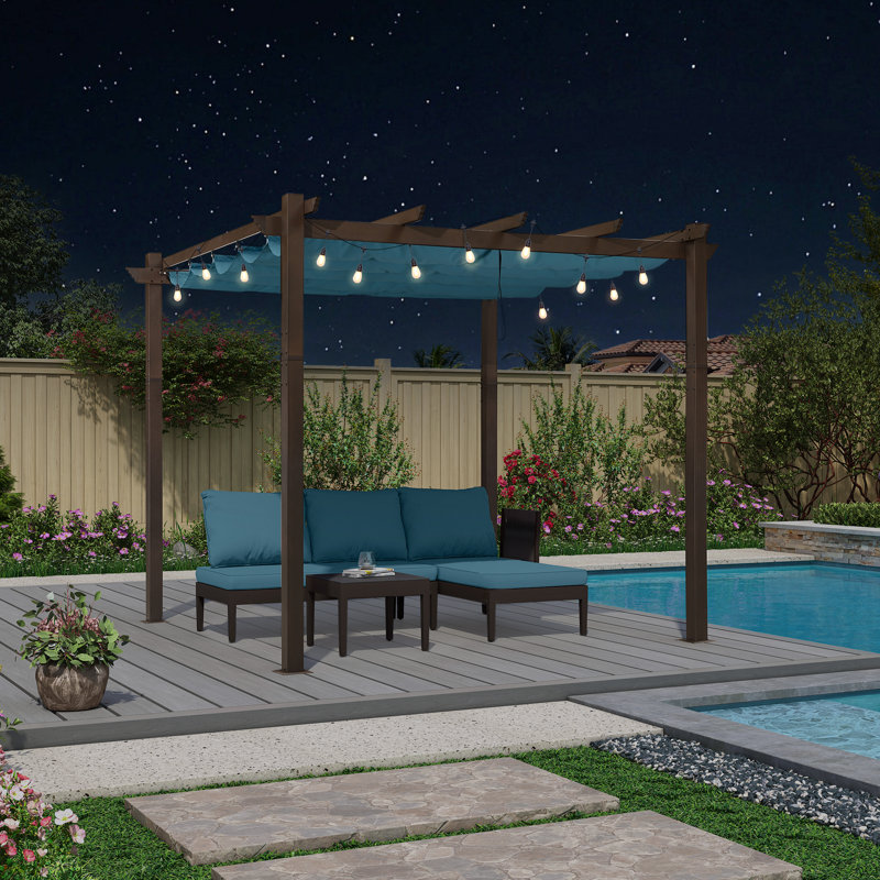 Metal Pergola with Canopy, Blue, 96.46" H x 118.11" W x 118.11" D