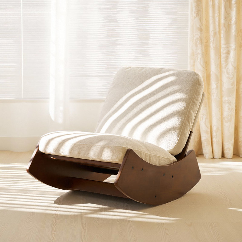 Chaise berçante confortable avec structure en bois massif - Revêtement de haute qualité pour de multiples réglages, Blanc