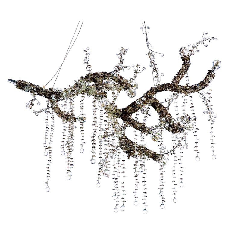 Lustre lumière à branches complexes, Nickel brossé, Fumée, 36" Width x 22" Height