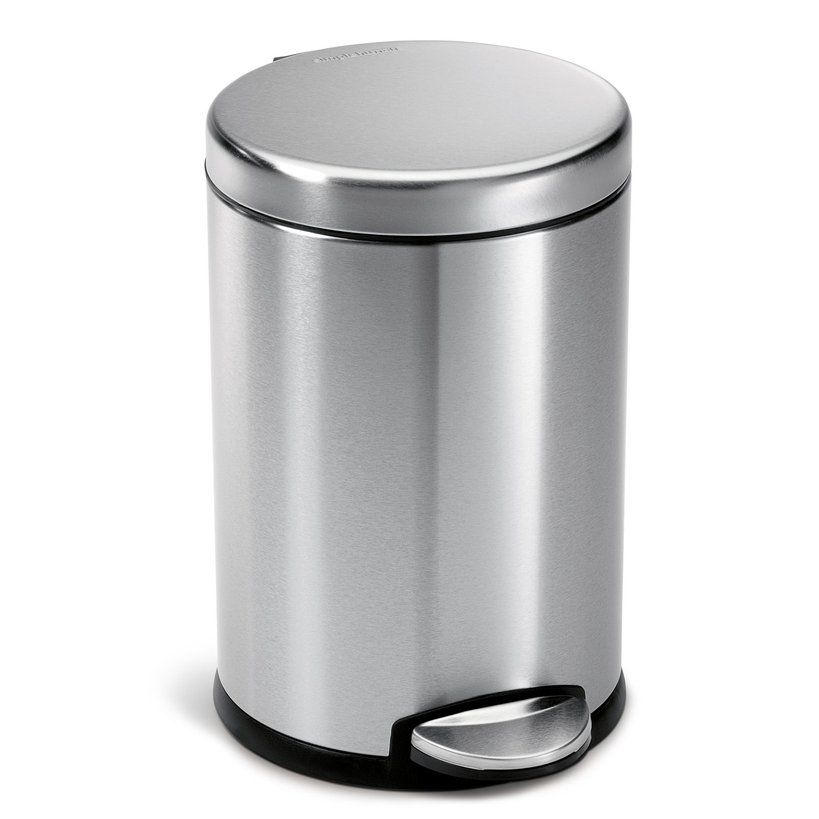 simplehuman 4.5 Liter / 1.2 Gallon Round Bathroom Step Trash Can, Brushed Stainless Steel
