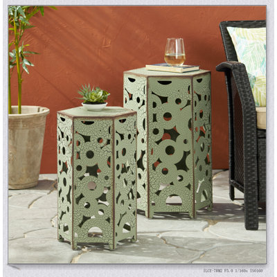 Ensemble de table d'appoint SELVA avec motif en fer complexe, aucun assemblage requis, parfait pour un décor moderne et traditionnel.