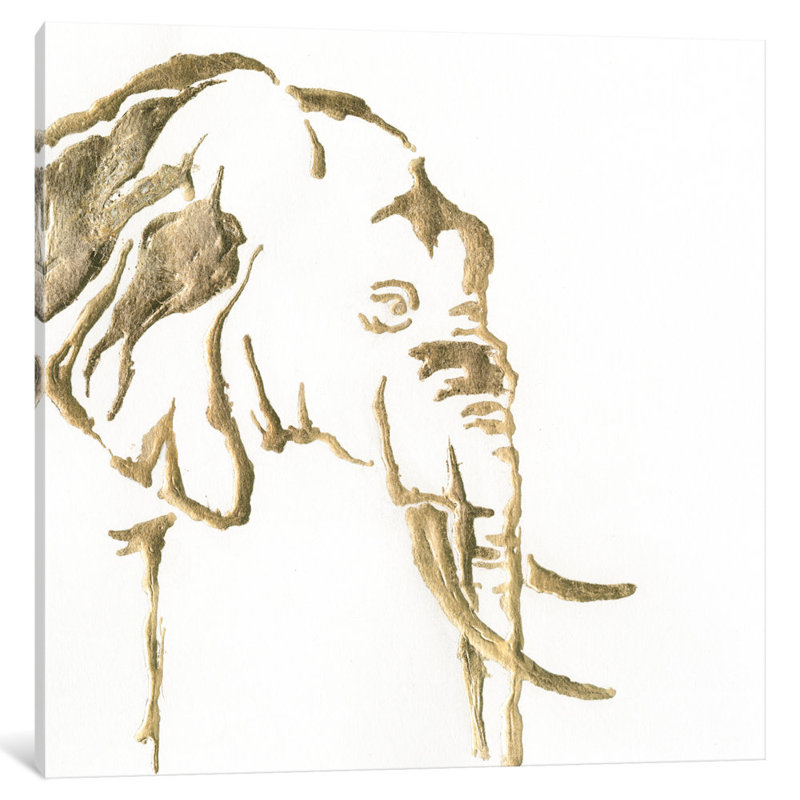 «Gilded Elephant», impression sur toile, H 12 po x l 12 po x P 0,75 po, Pas de tapis, Toile tendue