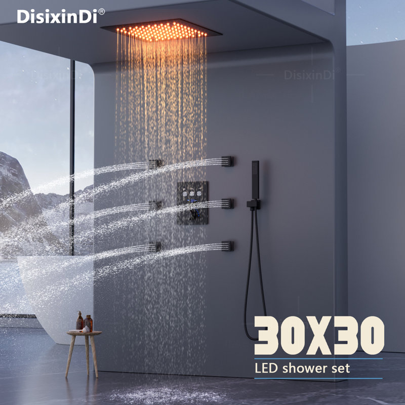Ensemble de système de douche thermostatique avec pomme de douche de plafond 12 pouces, Noir mat