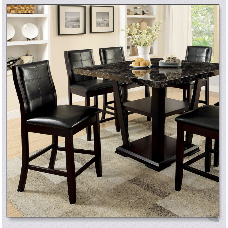 Ensemble de 2 chaises de salle à manger à hauteur de comptoir de style transitionnel à haut confort avec dossier incurvé unique et assise rembourrée en similicuir espresso
