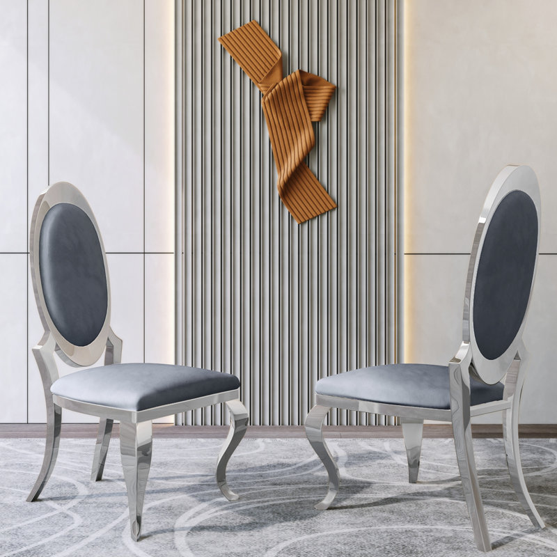 Damarae Upholstered Side Chair in Silver, Silver, Gray