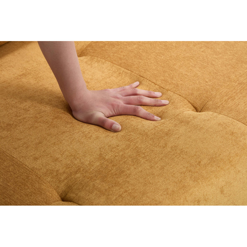 Canapé modulaire à assise profonde avec dossier réglable et conception en chenille compressée, Chenille jaune
