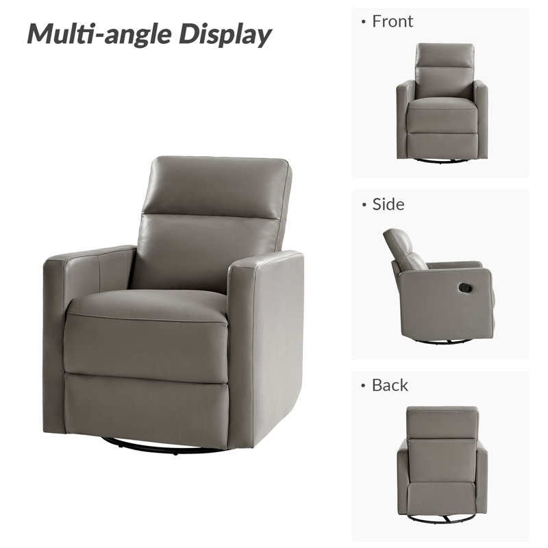 Sumbul Genuine Leather Upholstered Swivel Rocker Recliner, Gray Leather