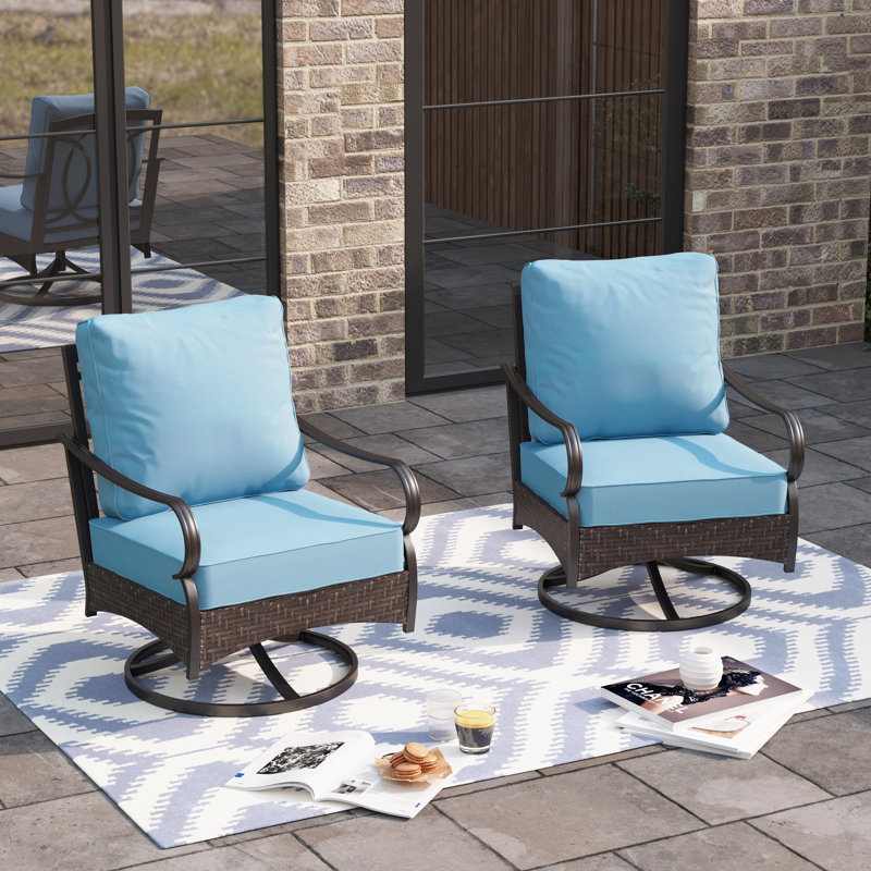 Swivel Patio Lounge Chairs With Cushions (set Of 2), Blue