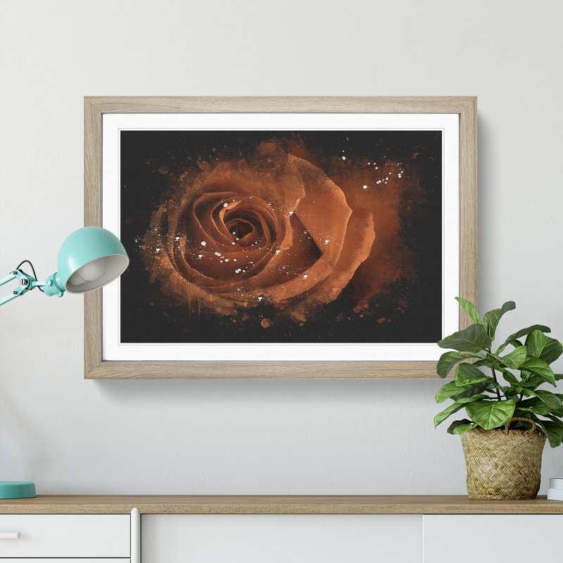 Orange Rose - Picture Frame Graphic Art Print, 24cm H x 33cm W x 2cm D, Oak Framed