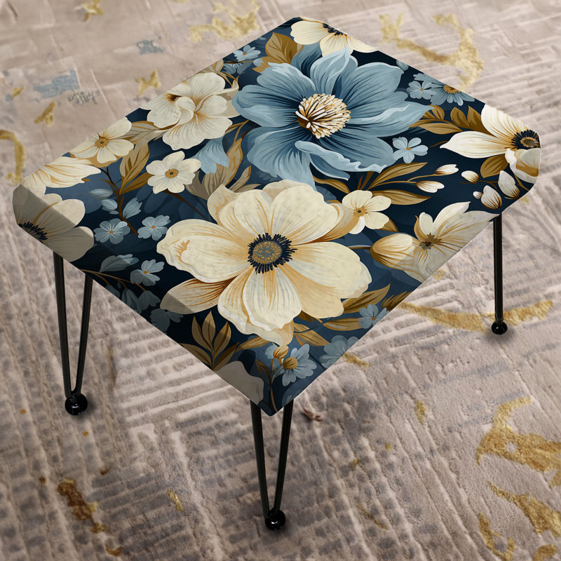 Blue Coastal Dreams Floral Pattern - Floral Rectangle Ottoman